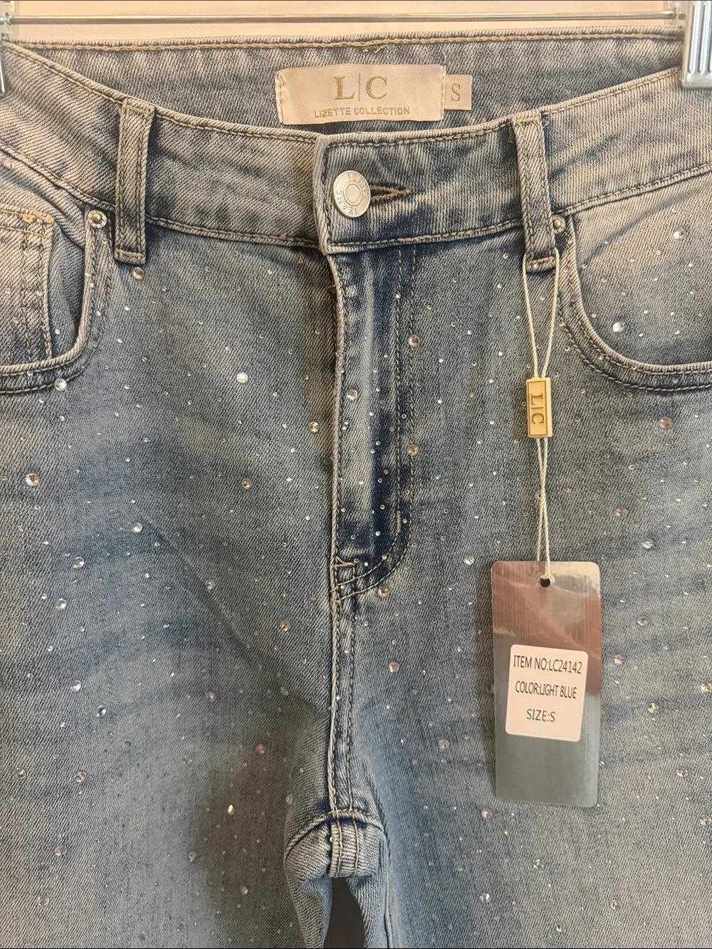 L/C  COLLECTION Light Wash Embellished Straight Jeans